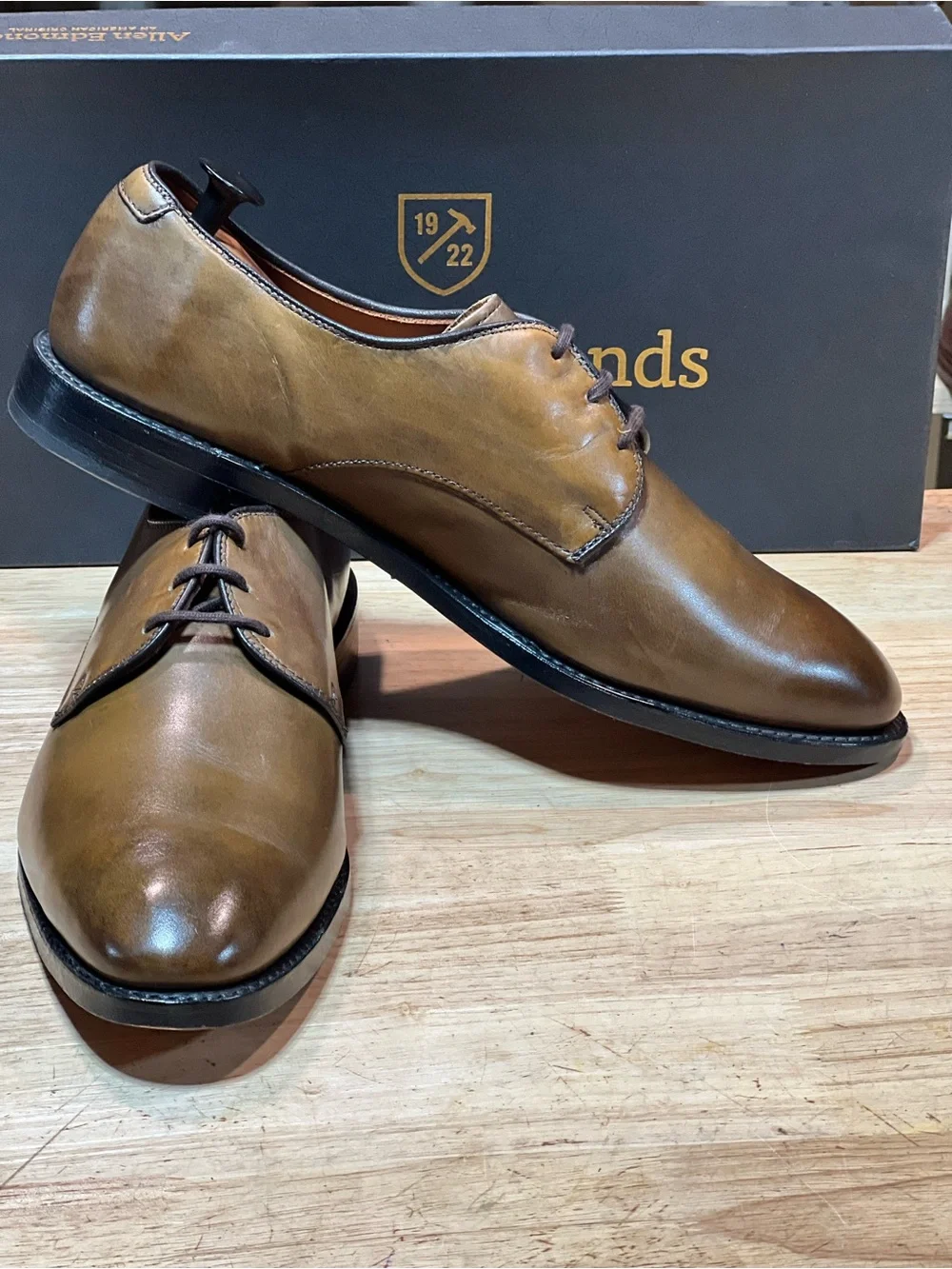 Allen Edmonds Kenilworth Men’s Tan Leather Derbies Sz 10.5E Made In USA 🇺🇸
